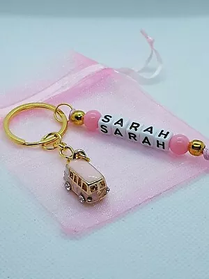 Personalised Pink Camper Van Keyring Traveller Gifts Caravan Keyring • £5.45