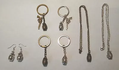 Key Chain-Necklace Or Earrings--Military Grenade-Bronze Or Silver Color (Choice) • $1.25