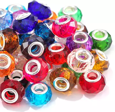 Large Hole Glass Beads Murano Glass Beads Assorted Faceted European Mixed • $20.21