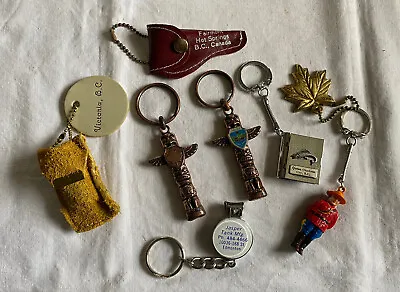 Vintage Canada Souvenir Keychain Lot Of 8 Totem Pole Mountie Maple Leaf Dice • $35