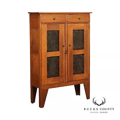 Antique American Oak And Punched Tin Pie Safe Cabinet • $1495