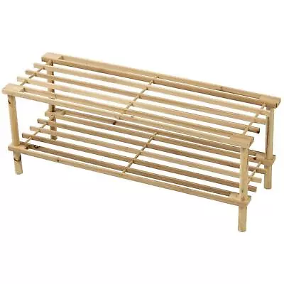 £10.99 • Buy Wooden Shoe Rack Stand Storage 6 Pairs 2 Tier Space Organiser Shelf Lightweight