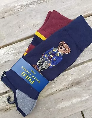 Genuine POLO RALPH LAUREN 2 PAIRS Navy BEAR & Mulberry Ankle Socks ADULT RL4 • £34.50