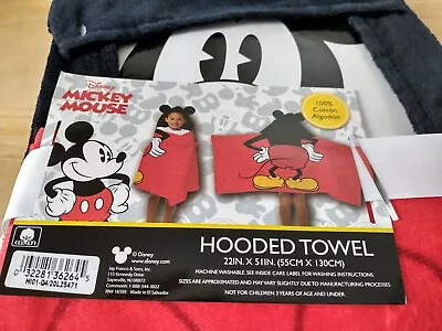 Disney Mickey Mouse Hooded Towel Wrap 22 X 51” Childrens Kids Beach Pool NWT • $18.94