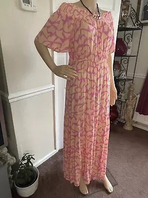 Matalan Papaya Tiered Elastic Waist Orange Pink Floral 16  Maxi Dress BNWT £18 • £12