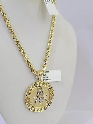 10k Yellow Gold Rope Chain Masonic Charm Set 4mm 18 -26 Inch Necklace • $733