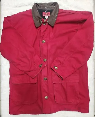 Marlboro Vintage Canvas Chore Coat Red Field Jacket Leather Collar Mens Large • $39.99