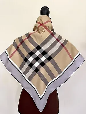 Display Accessories Burberry Scarf Beige Check Gray Border Silk Wrap With Defect • $159