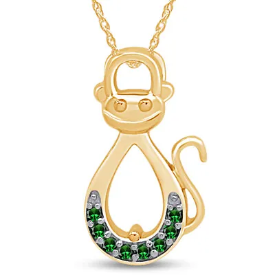 Infinity Monkey Pendant Necklace Simulated Emerald 14K Yellow Gold Plated Silver • $52.16