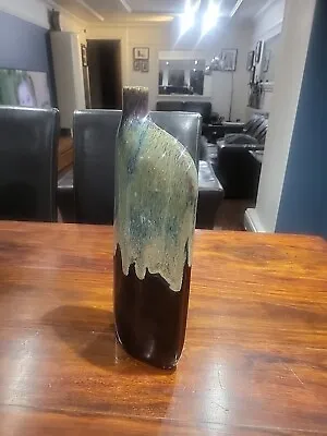 Tall Studio Pottery Vase Green & Brown Drip Pattern In The Winart Style Unmarked • £10