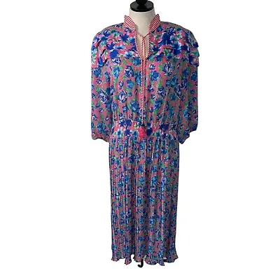 Diane Freis Vintage Womens Dress Size M Multicolor Floral Midi Elastic Waist • $100.95