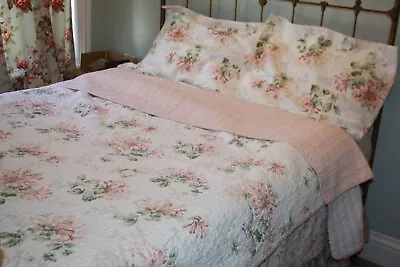 Full/Qn Laura Ashley Shabby Chic Quilt+ 2 Shams  Honeysuckle Blanket Spread Pink • £71.26