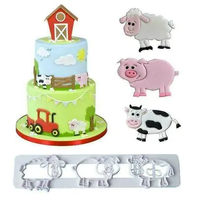 3 Patterns Cute Farm Animal Cookies Cutter Fondant Cake Decor Bakery Pastry Tool • £4.59