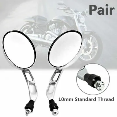 Universal CNC Aluminum Oval Chrome 10mm Motorcycle Bikes Rear View Side Mirrors • $19.99