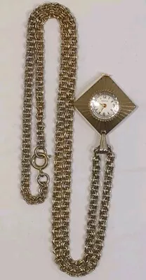 Vintage Caravelle Watch Necklace Pendant Womens Gold Tone W Chain Manual Wind  • $22