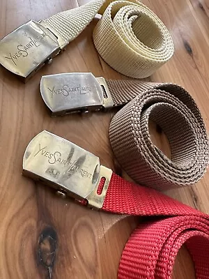 $75 • Buy Yves Saint Laurent Vintage Adjustable Belt Lot Of 3 Red Beige Yellow 70’s Gold