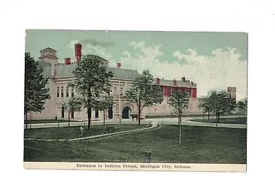 IN Michigan City Indiana Entrance To Indiana Prison Postcard • $2