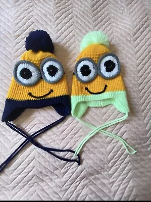 Minions Yellow Wool Knit Lined Beanie Hat W/ Ear Flap. Size 4-5 Years • $25