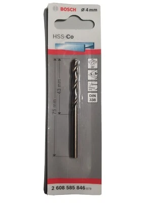 £2 • Buy Bosch Metal HSS-Co Drill Bits 4mm  2608585846 Stainless Steel 75mm Leng