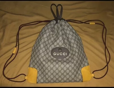 Gucci Neo Vintage Drawstring Backpack GG Coated Canvas Large Brown • $950