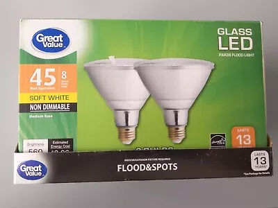 2 Pack Glass LED PAR38 Flood Light Bulbs 45w Soft White Medium Base 560 Lumens • $16.50
