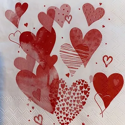 £1.35 • Buy 5 X Paper Cocktail Napkins - Decoupage/Craft - Valentine Love Hearts Red  BC85
