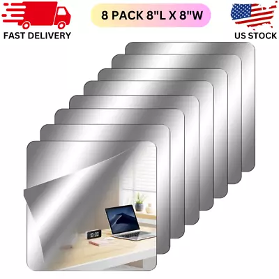 8 Pack Self Adhesive Acrylic Mirror Tiles Flexible Mirror Sheets 8 X 8 Inch • $21.47