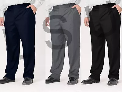Men Boys Generous Fit Trouser Half Elasticated Waist  School Work Office Trouser • £16.99