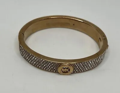 Michael Kors Gold Plated FULTON MK LOGO Pave' Bangle Bracelet MKJ3998 710 $155 • $69