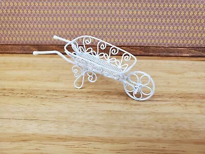 Dollhouse Metal Wheelbarrow Small White Decorative Fairy Or Miniature Garden • $20.75