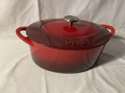 Denby Casserole Dish 4.5L Oval Dutch Oven Red Enamel Cast Ironall Heat Sources • £40