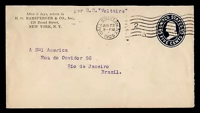 DR WHO 1909 PAQUEBOT VOLTAIRE SHIP NY STATIONERY TO BRAZIL J96349 • $0.50