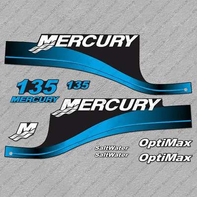 Mercury 135 Hp Optimax Outboard Engine Decals BLUE Sticker Set Reproduction • $59.99