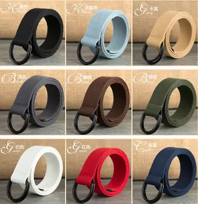 New Canvas Web D Ring Belt Silver Buckle Military Style For Men & Women SHIP USA • $9.88