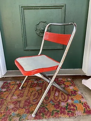 Vintage HAMPDEN SPECIALTY Mid Century Retro Child's Folding Red Chair • $35