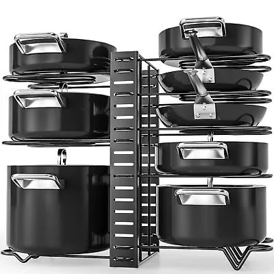 8-Tier Pot Lid Pan Rack Kitchen Organizer Adjustable Storage Holder • $30.80