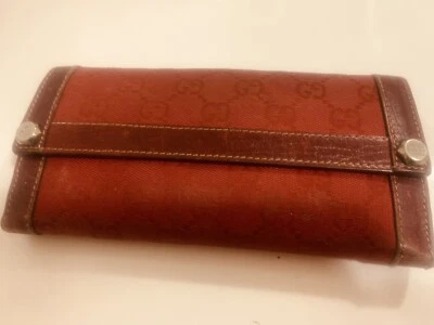$140 • Buy Auth Red Gucci Canvas & Leather Wallet Preowned