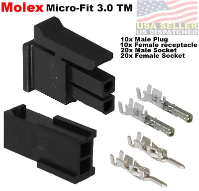 Molex -10 Complete Set - (2 Circuit) W/20-24 AWG Wire Connector Micro-Fit 3.0™ • $10.52