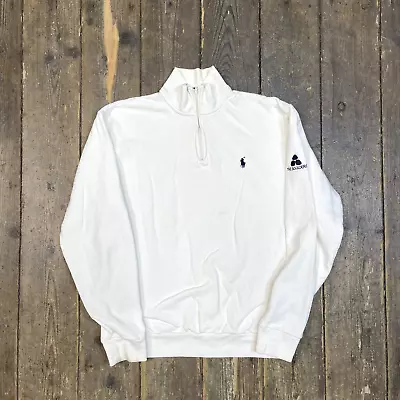 Polo Ralph Lauren Sweatshirt 90s Half-Zip Small Pony Sweater White Mens Medium • £35