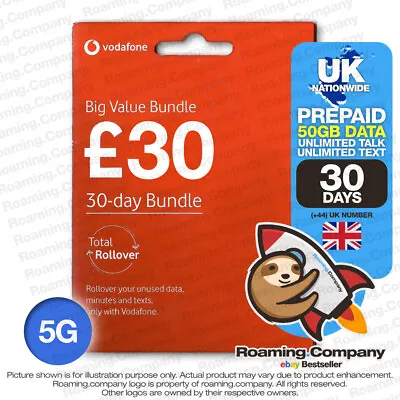 🚀 UK 30DAY UNLIMITED CALL TEXT 50GB DATA 5G Prepaid Travel SIM Roaming Hotspot • $49.99