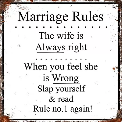 Marriage Rules Bar Garden Kitchen Pub Shed Man Cave House Home Metal 15cm SIGN • £3.99