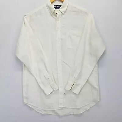 Vintage Ralph Lauren Shirt Men Size L Ivory 100% Linen Long Sleeve Made In USA • $32.95