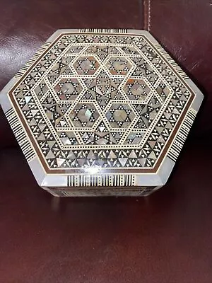 Vintage Wooden Mother Of Pearl Inlaid Marquetry Star Of  David Jewelry Box • $34.95