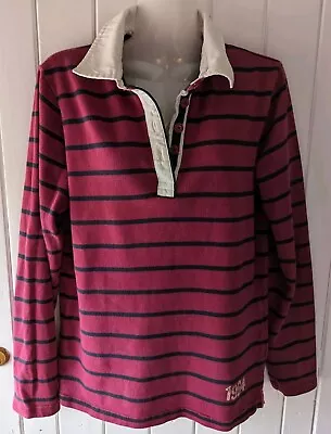 MUSTO Burgundy And Blue Striped Collared Long Sleeve Cotton Top Size 8 • £2.99