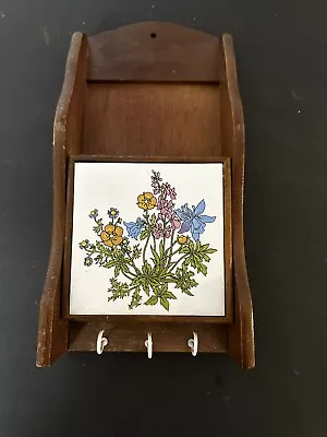 Wooden Grocery Kitchen Mail Key Holder Vintage Wall-Mount Butterfly Flower Tile • $15