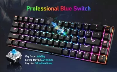 Mechanical Gaming Keyboard Type C Wired 68 Keys LED Backlit Waterproof Apex Pro • £18.54