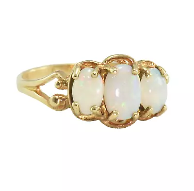 Vintage 10k Solid Gold  Natural Australian Opal Earth Mined  3 Stone Ring • $199