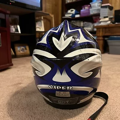 Vega Viper Volt Graphic Off-Road White Blue Unisex Motorcycle Helmet Sz Medium • $17.99