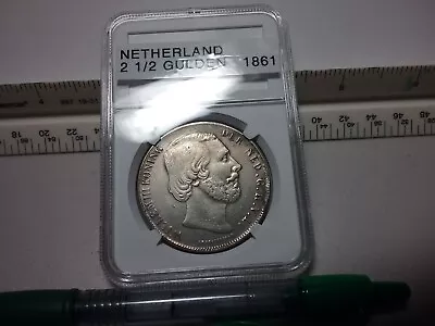 1861 Netherland 2 1/2 Gulden Silver Crown • $120