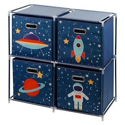 Kids Space Storage Cubes Set Of 4 Foldable Toy Chest Box Organizer With Handle • £22.99
